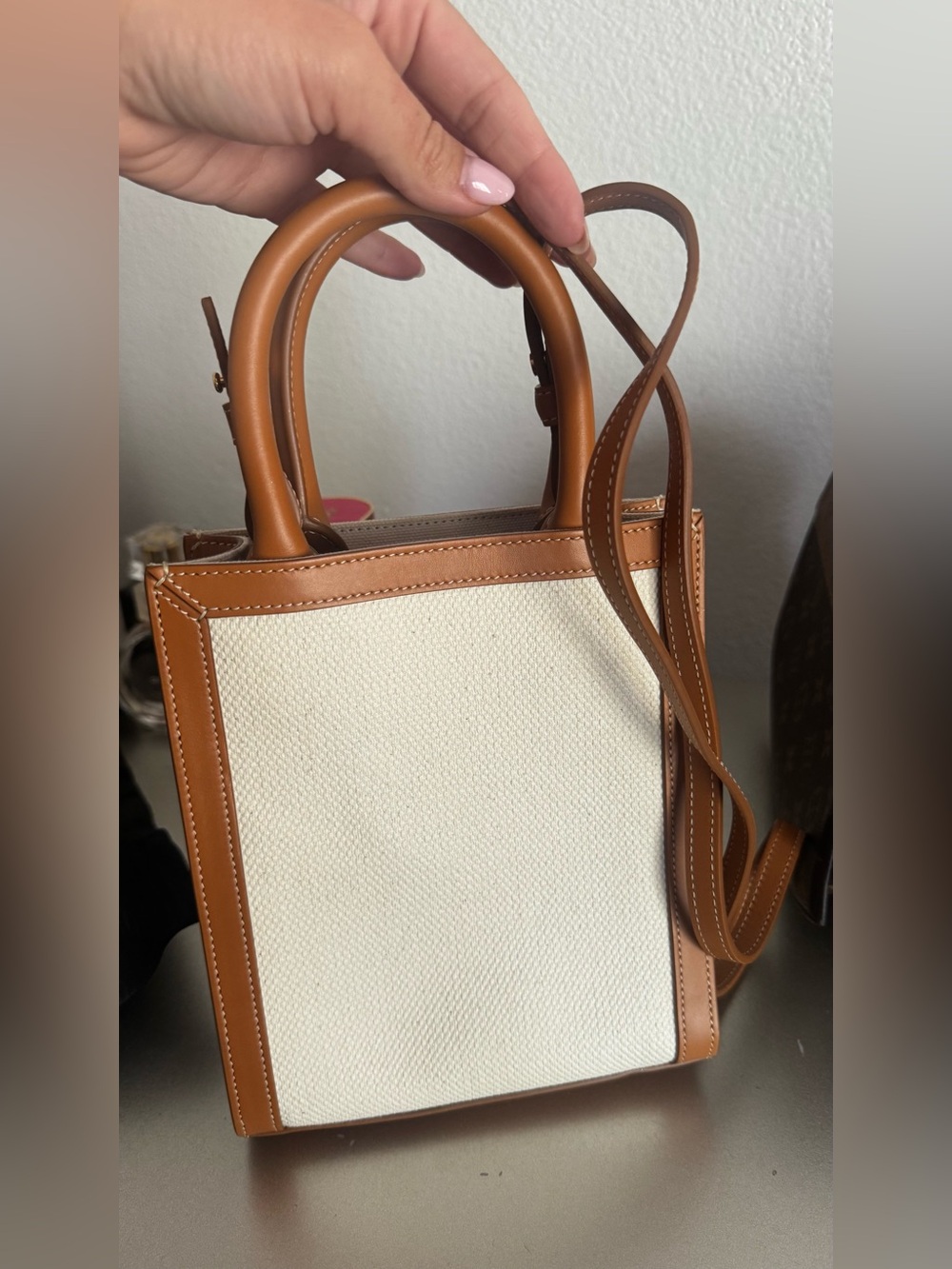 Celine Small Canvas Tote with Tan Leather Trim - Picture 2 of 3
